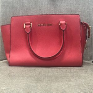 Michael Kors Selma Saffiano Leather Medium Top Zip Satchel Watermelon